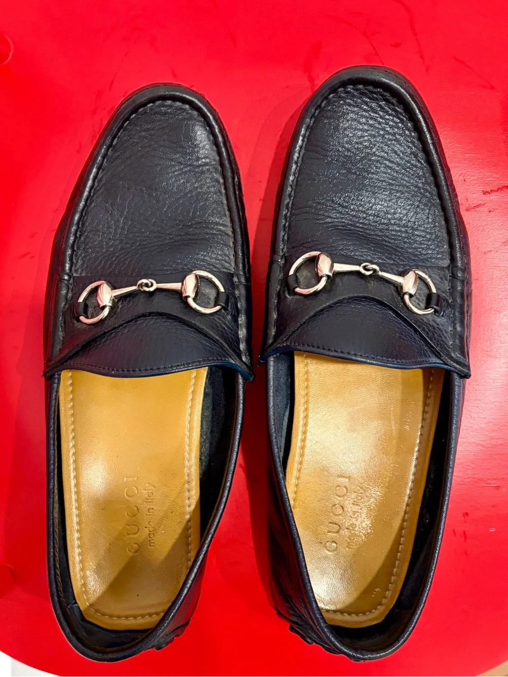 Gucci Blue Leather Horsebit Loafers with Silver Hardware